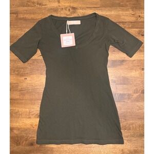 Cali Dreaming V-Neck‎ Tee Organic Cotton Knit Top Dark Army Green Size S
